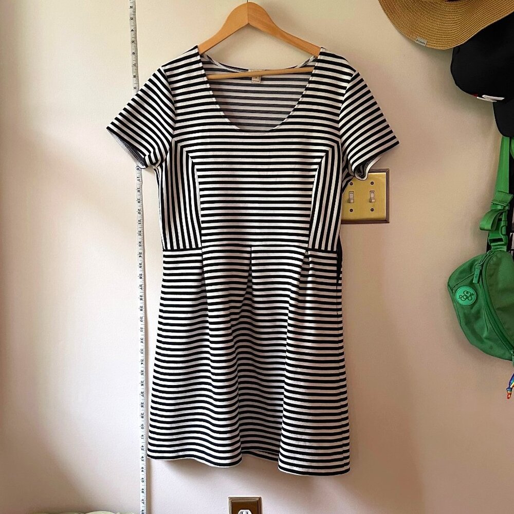JCrew striped a-line dress, 14, white and navy